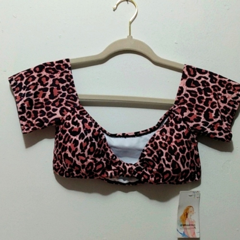 Pretty Garden Leopard Print Off Shoulder Bikini Top Size M Knot Front